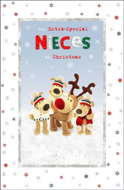 Extra Special Nieces Boofle Family In Snow Design Christmas Card 