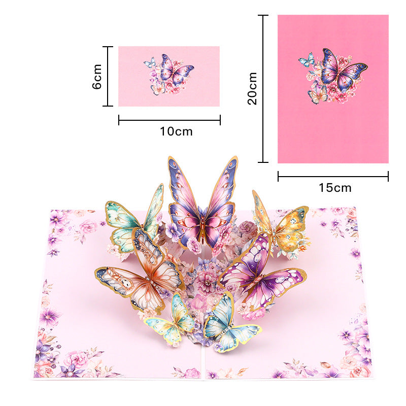 Fluttering Wishes Hot Stamped Pink Butterfly 3D Pop Up Greeting Card