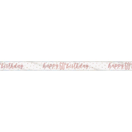 9ft Glitz Rose Gold Foil Banner "Happy 60th Birthday"