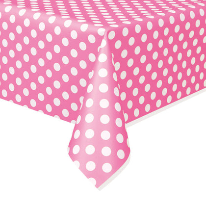 Hot Pink Dots Rectangular Plastic Table Cover, 54