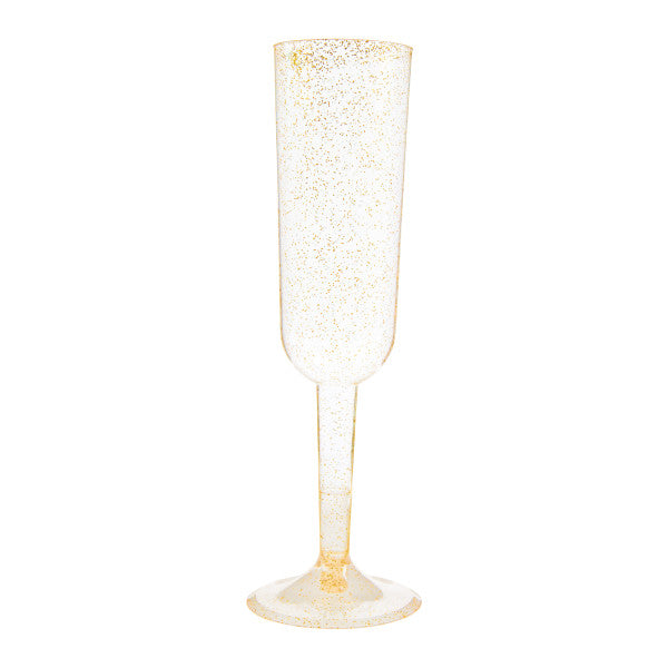 Pack of 4 Gold Glitter Plastic Champagne Flutes