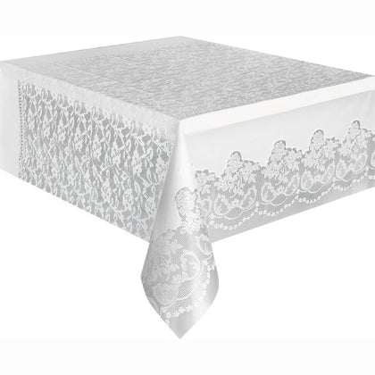 White Lace Rectangular Plastic Table Cover, 54
