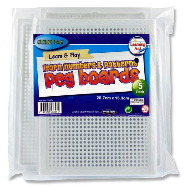 Pack of 5 207x153mm Peg Boards with 1000 Coloured Pegs by Cleaver Kidz
