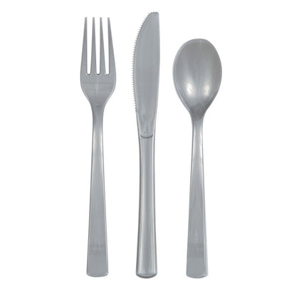 Pack of 18 Silver Solid Assorted Plastic Cutlery