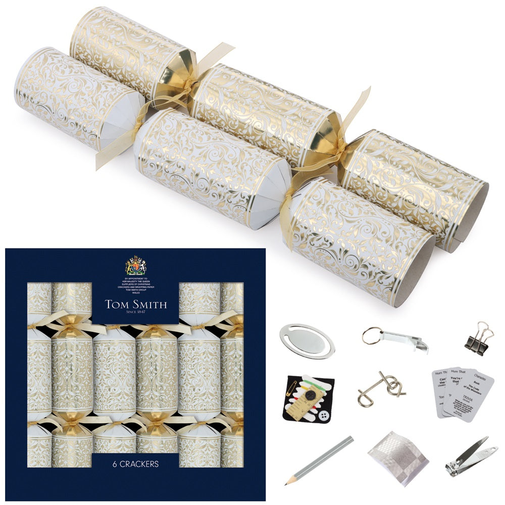 Pack of 6 14" Gold Premium Christmas Dinner Crackers