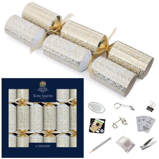 Pack of 6 14" Gold Premium Christmas Dinner Crackers
