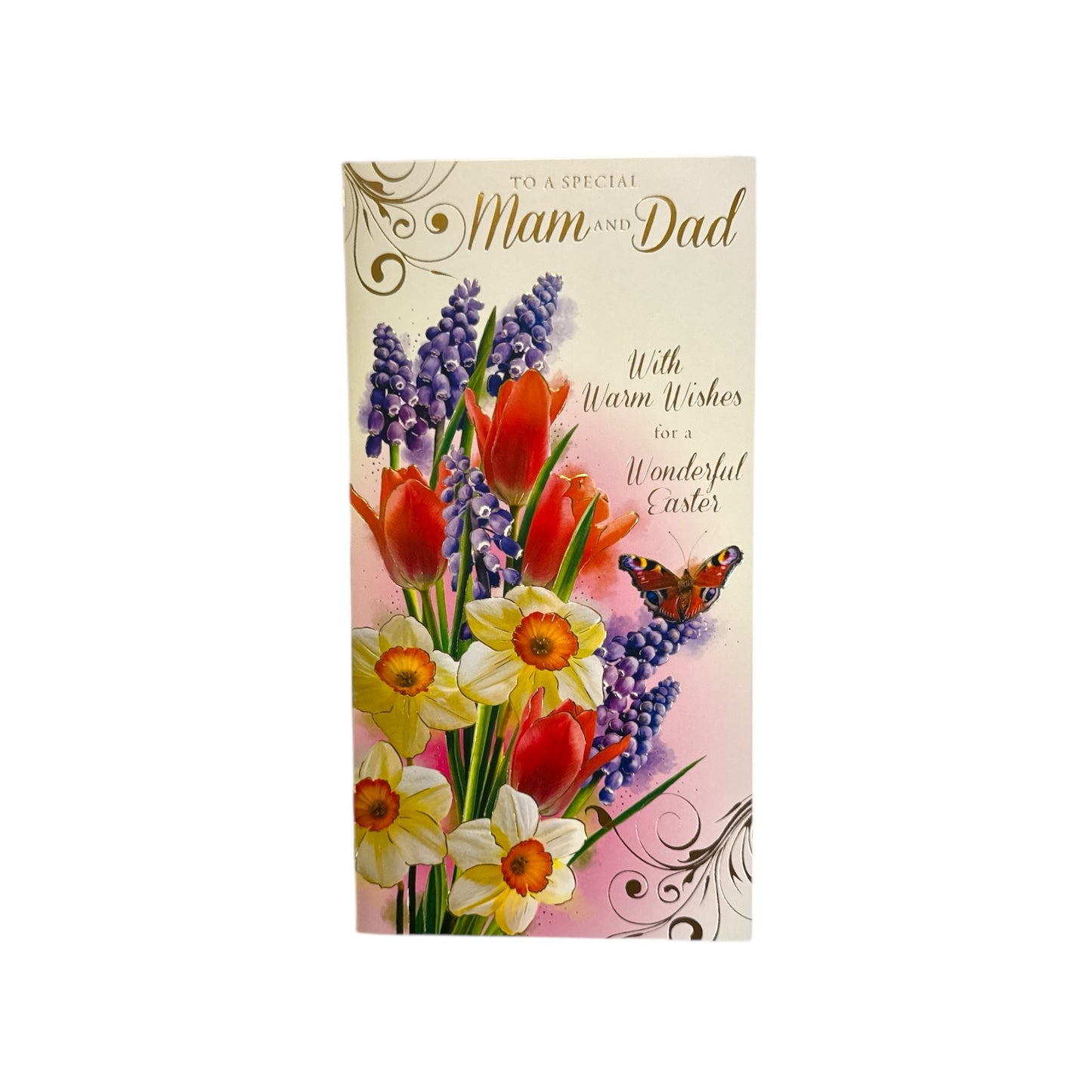 To A Special Mam & Dad Spring Flowers And Butterflies Design Easter Card