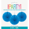 Pack of 3 Royal Blue Solid 6" Tissue Paper Fans