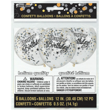 Pack of 6 Glittering Birthday Clear Latex Balloons with Confetti 12