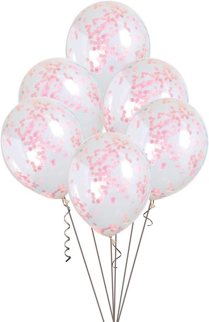 Pack of 6 Clear Latex Balloons with Lovely Pink Confetti 12