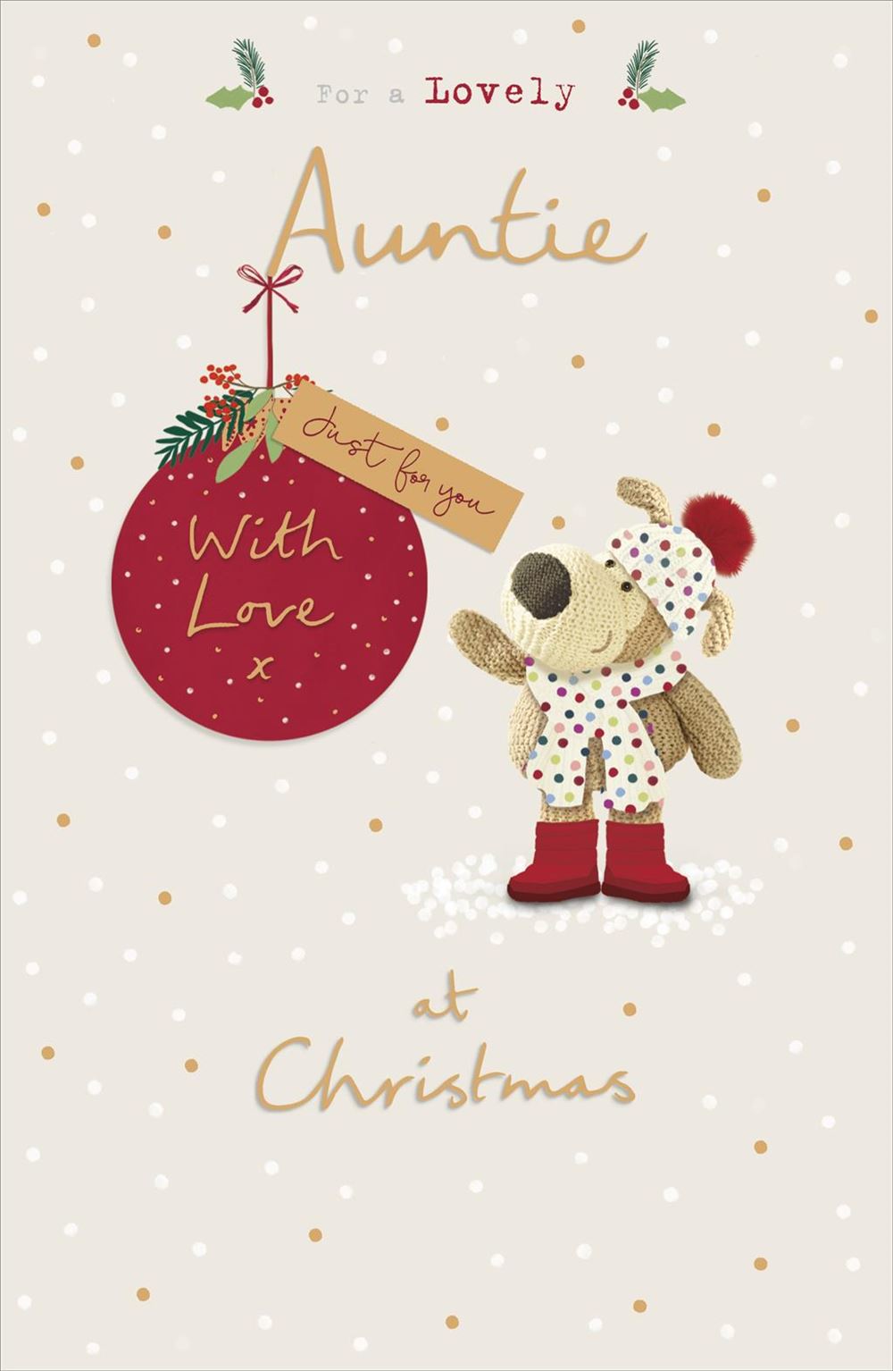 Boofle with Bauble Auntie Christmas Card