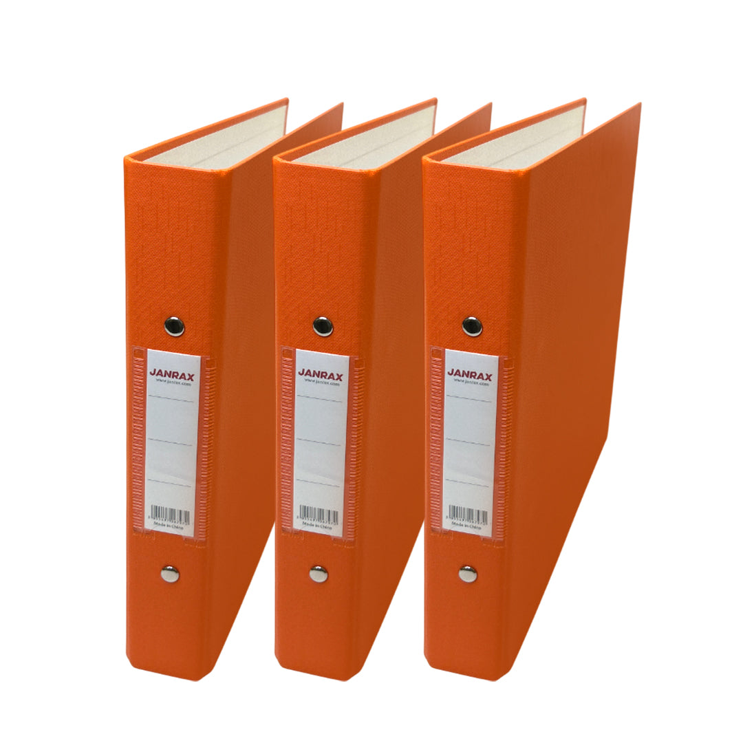 Pack of 3 A5 Orange Paper Over Board Ring Binders by Janrax