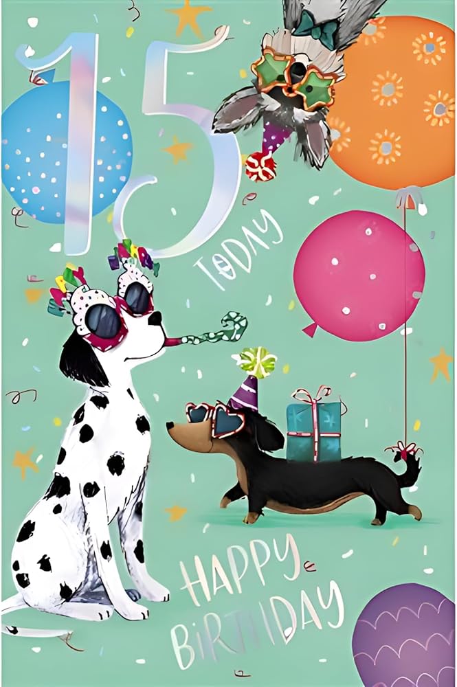 Party Dogs Design 15th Birthday Card