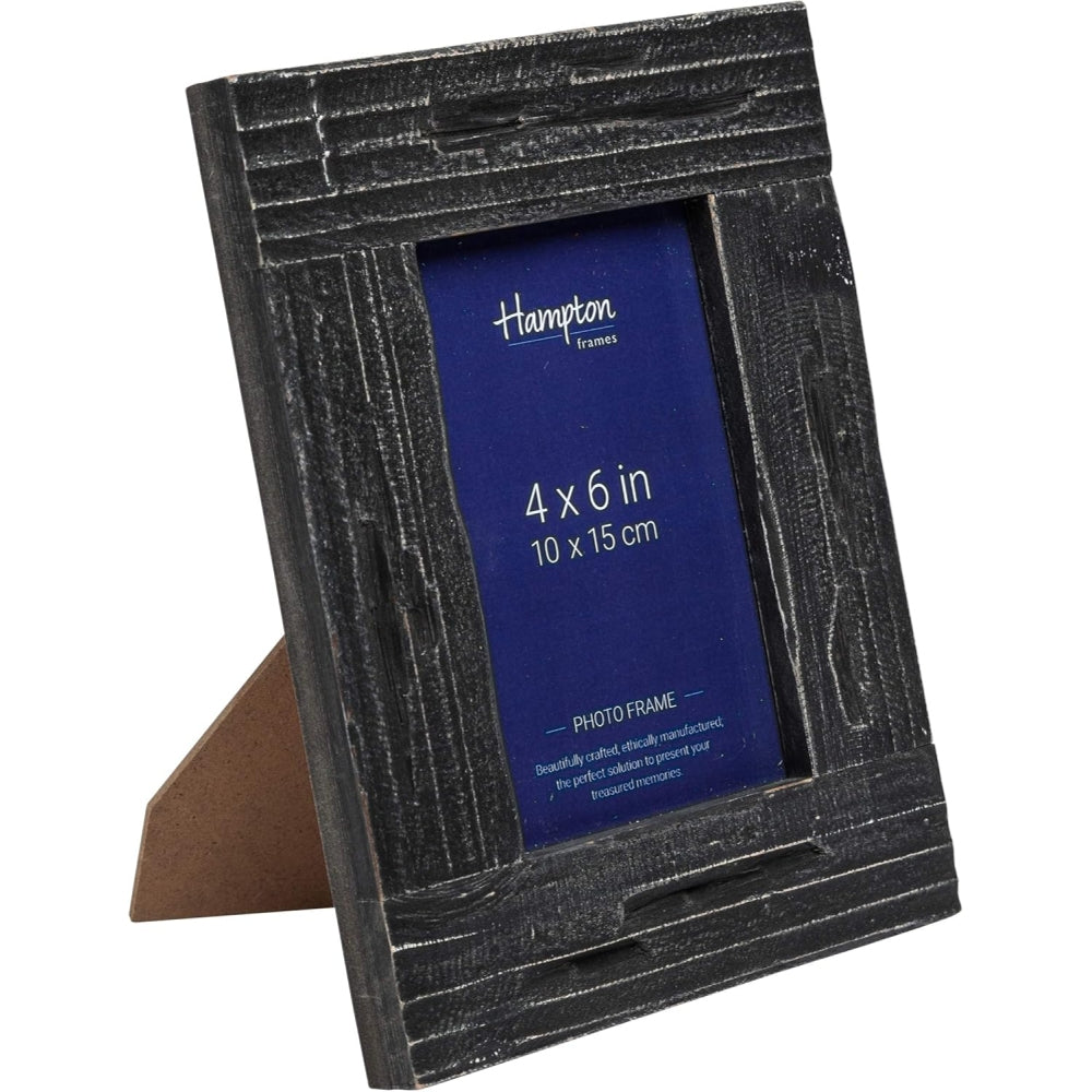 Hampton Farmhouse 4x6 Distressed Black Painted Wood Photo Frame
