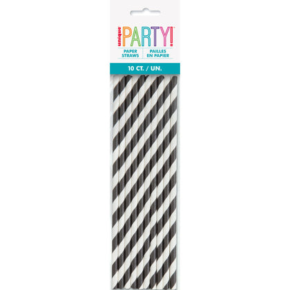 Pack of 10 Black Striped Paper Straws