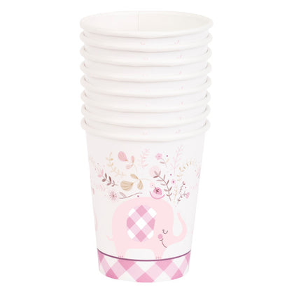 Pack of 8 Pink Floral Elephant 9oz Paper Cups