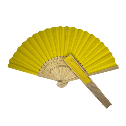 Yellow Paper Foldable Hand Held Bamboo Wooden Fan by Parev