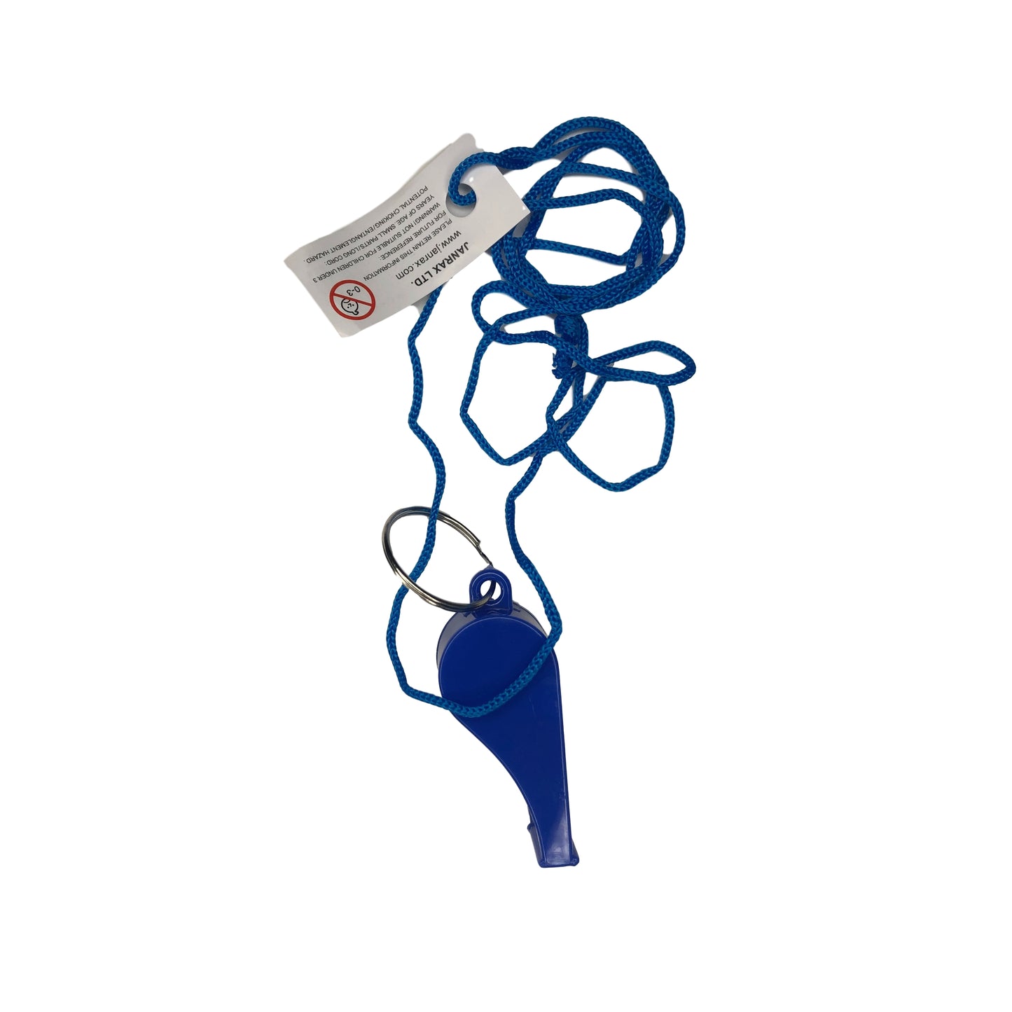 Bag of 10 Blue Plastic Whistles with Lanyard Neck Cord