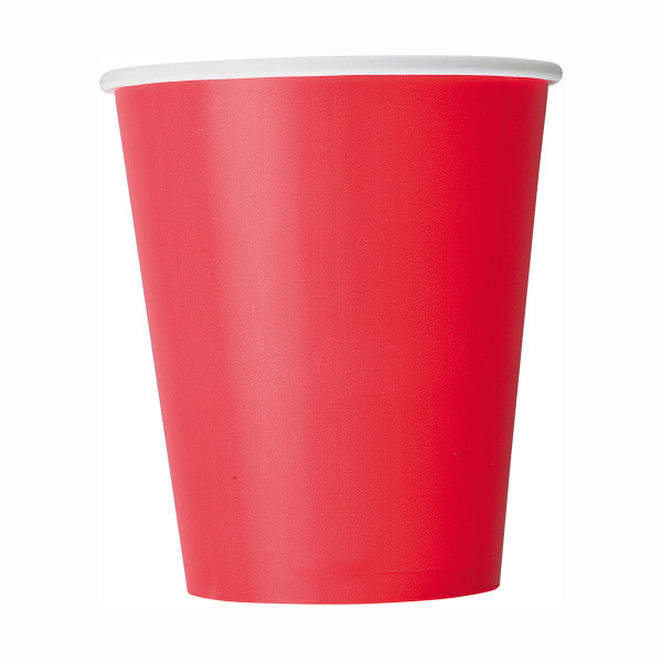 Pack of 8 Solid Ruby Red 9oz Paper Cups