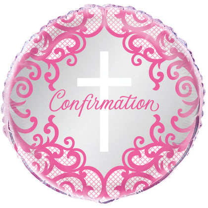 Fancy Pink Cross Confirmation Round Foil Balloon 18