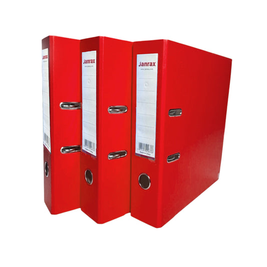 Pack of 3 A4 Red Paperbacked Lever Arch Files by Janrax