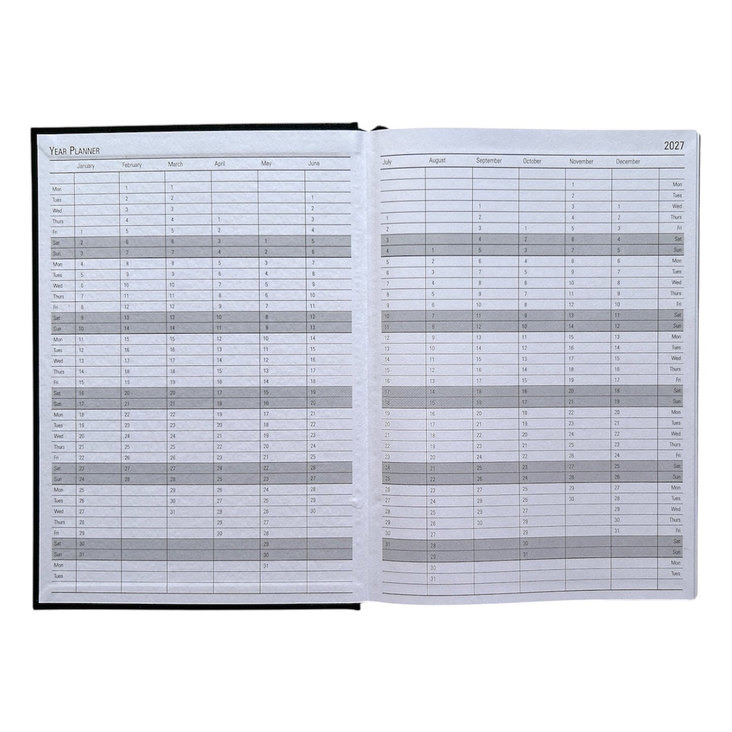 Janrax 2027 A5 Day Per Page Black Desk Diary
