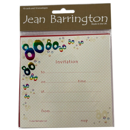 Pack of 10 80th Birthday Invitation Cards with Envelopes 