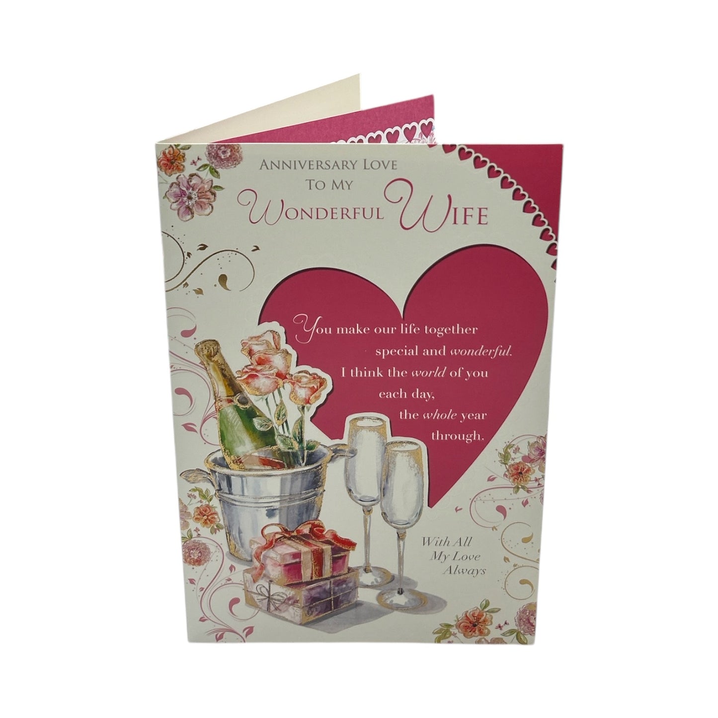 To My Wife Champagne and Gift Design Celebrity Style Anniversary Card