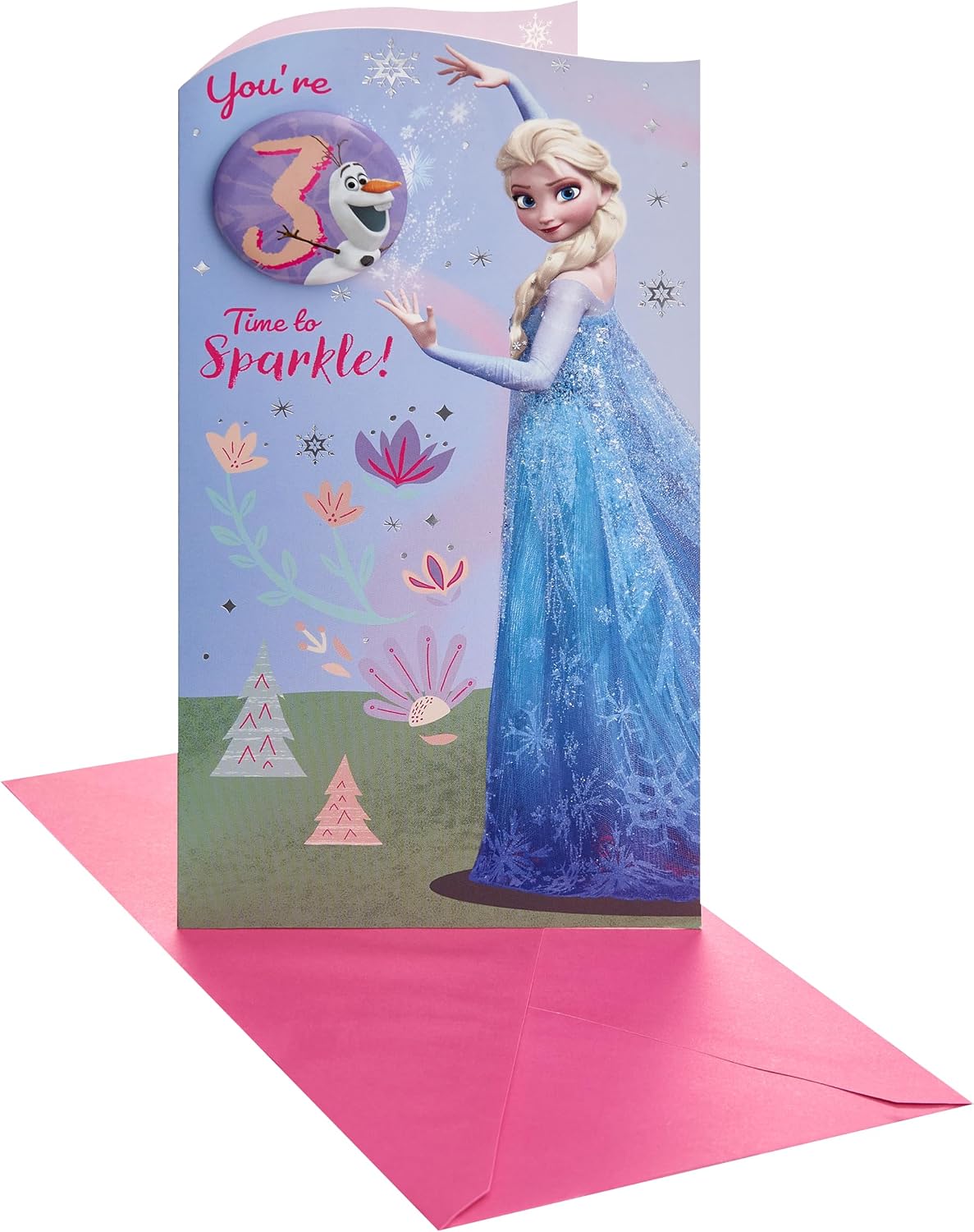 Disney Frozen Elsa Design 3rd Birthday Card with Badge