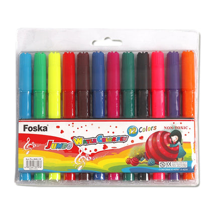 Pack of 12 Assorted Colour Jumbo Water Colour Felt Tip Pens