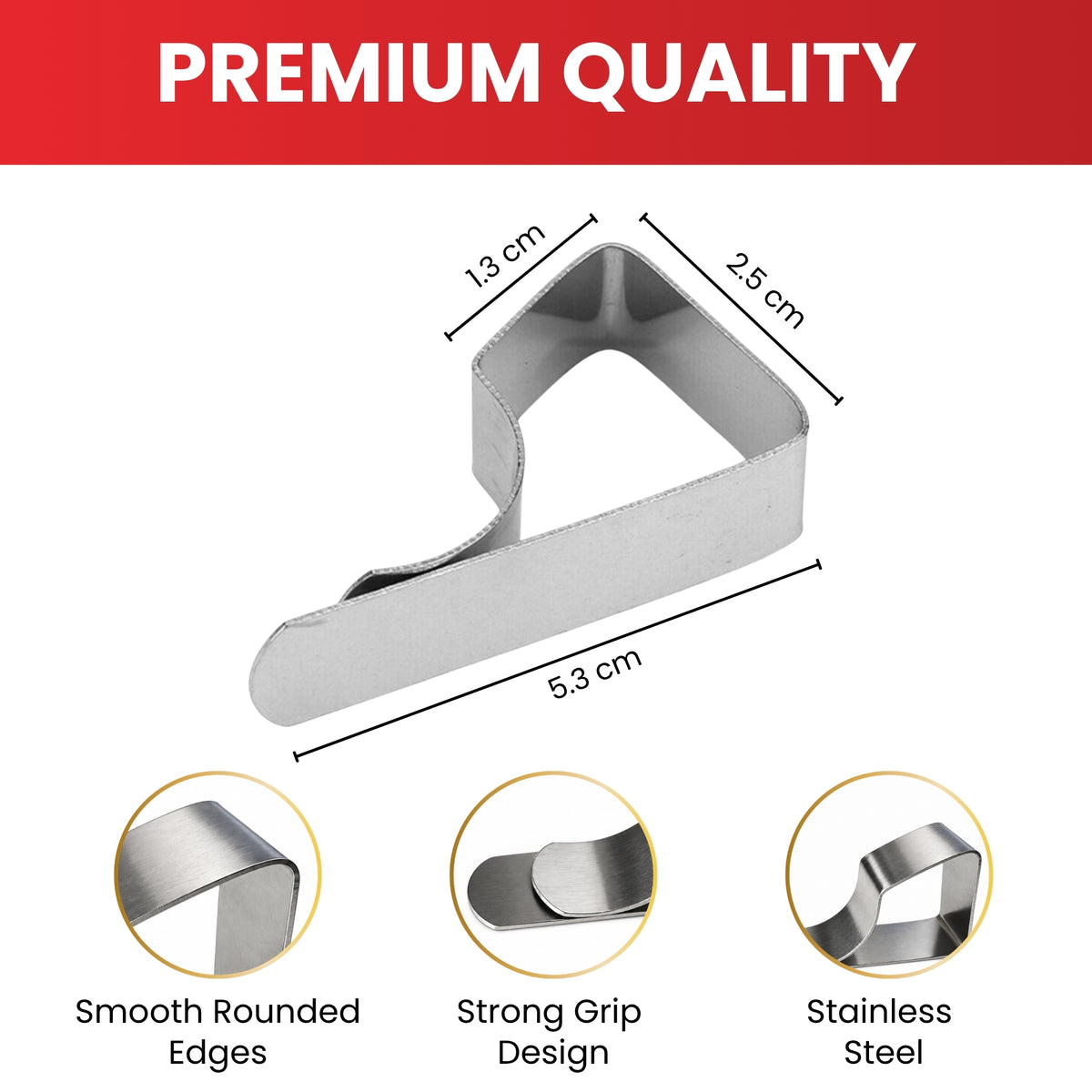 Pack of 24 Stainless Steel Drawing Board Clips 5.3 x 2.5 x 1.3cm