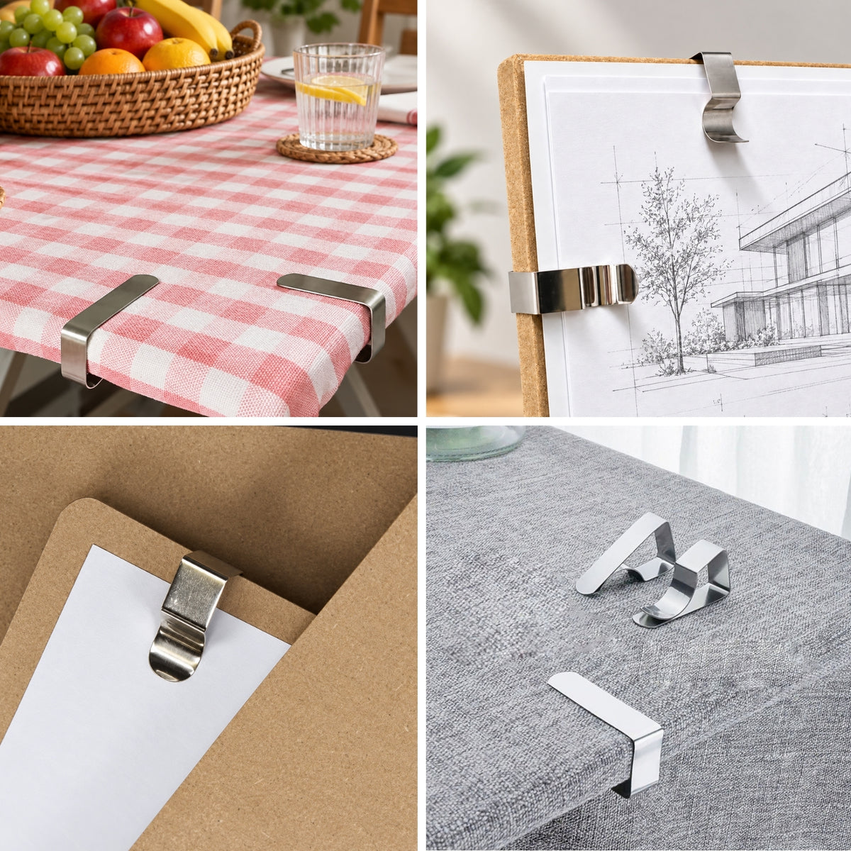 Pack of 12 Stainless Steel Drawing Board Clips 5.3 x 2.5 x 1.3cm