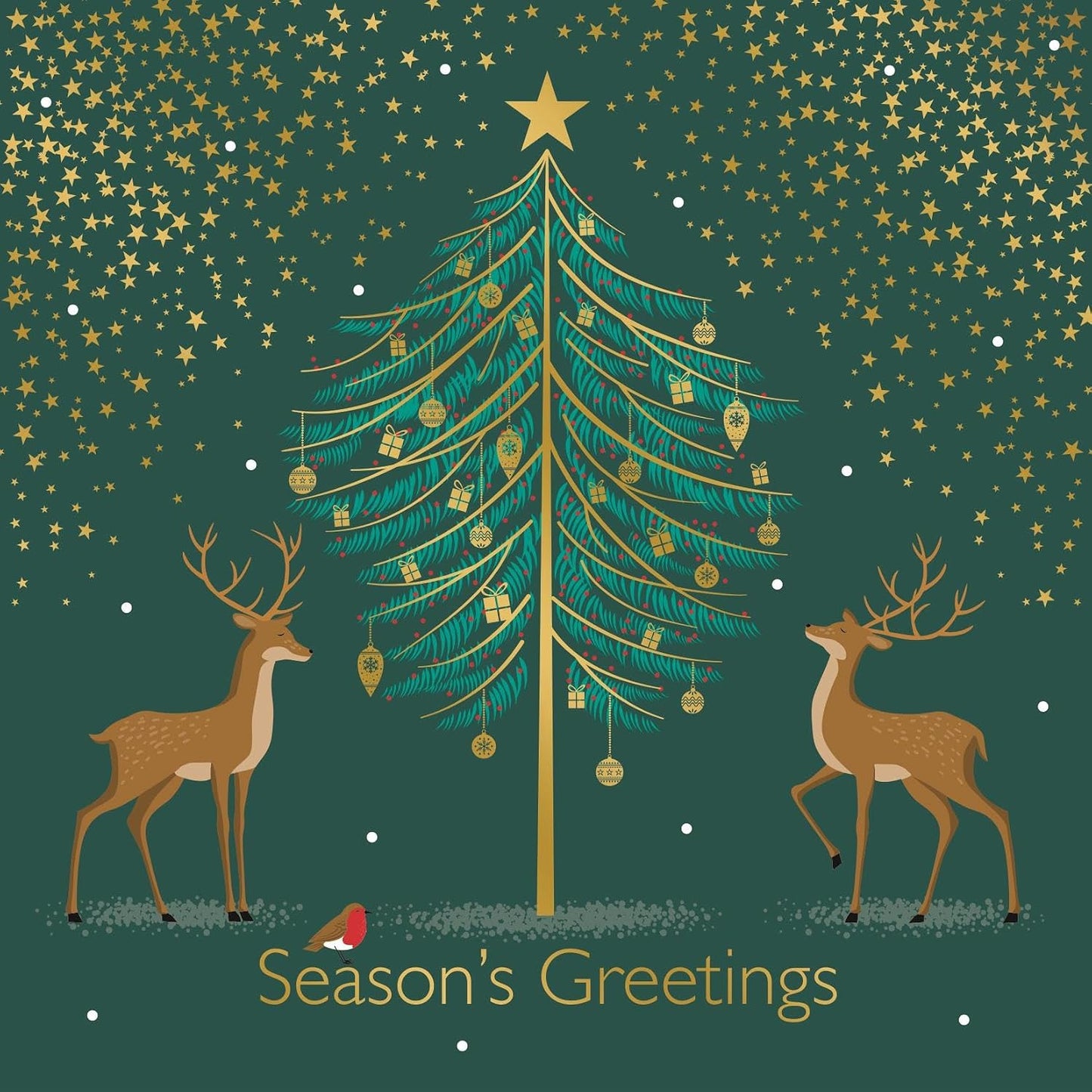 Pack of 10 Festive Contemporary Reindeer Design Square Christmas Cards With Envelopes