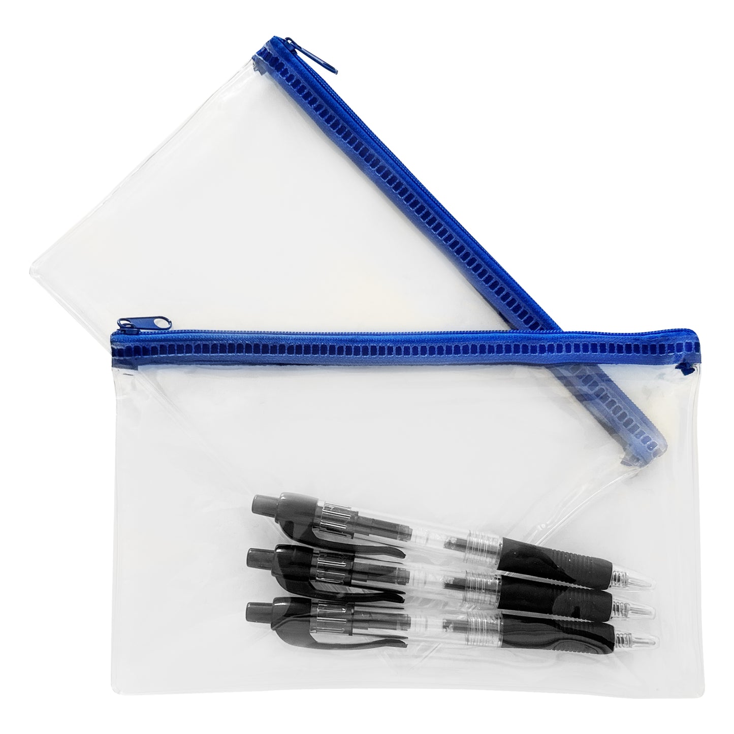 Pack of 2 Janrax 8x5" Blue Zip Clear Exam Pencil Cases