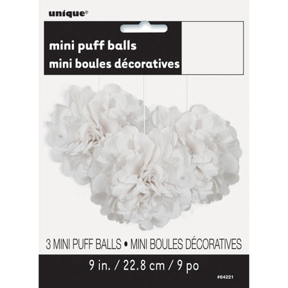 Pack of 3 White Mini Puff Tissue Decorations