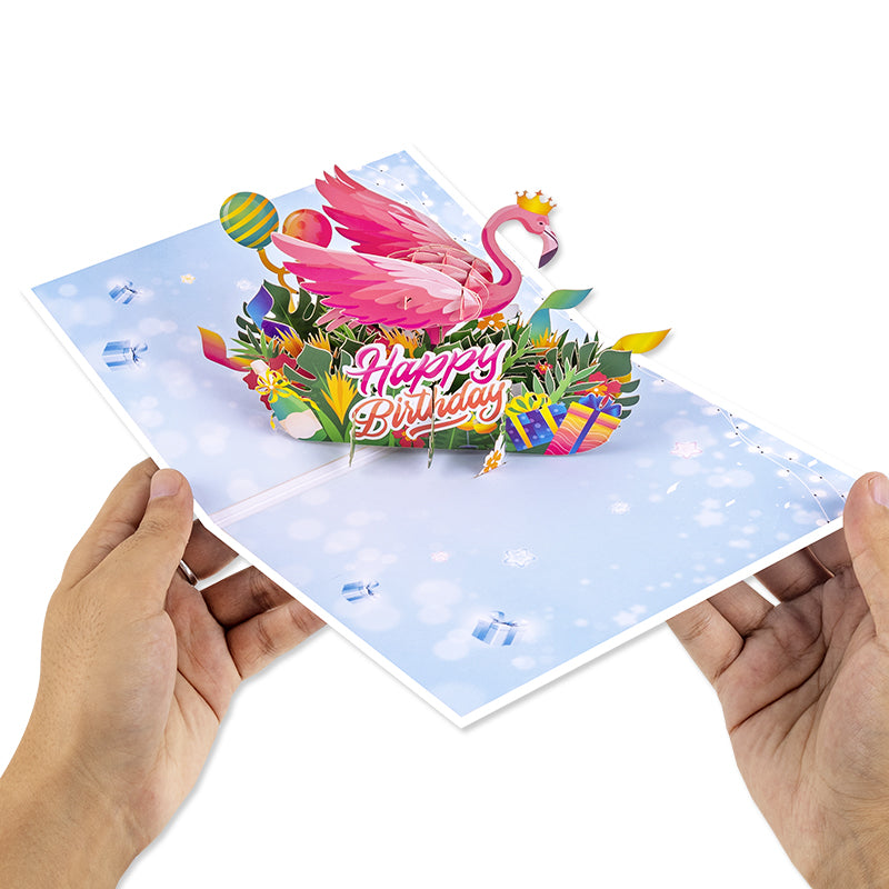 Pink Party Bird 3D Flamingo 3D Pop Up Birthday Card