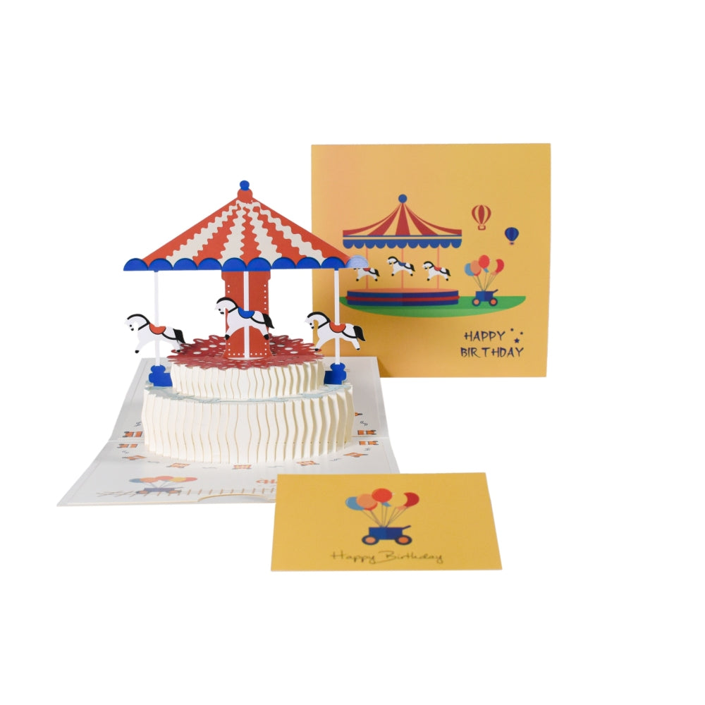 Carousel Spinning Cake Design 3D Pop Up Birthday Card