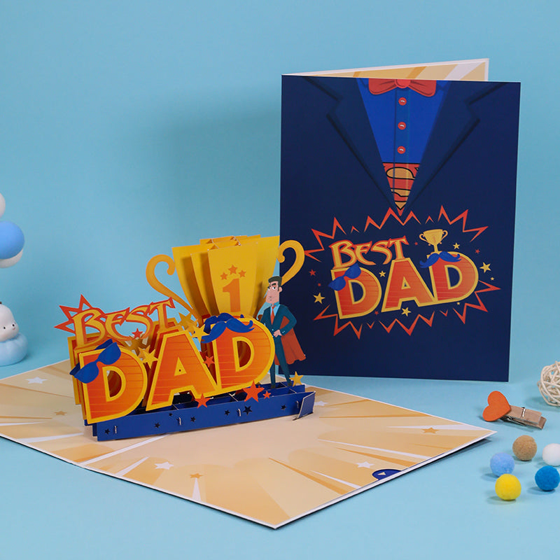 Best Dad Trophy 3D Pop Up Father's Day Card - Dad Birthday 