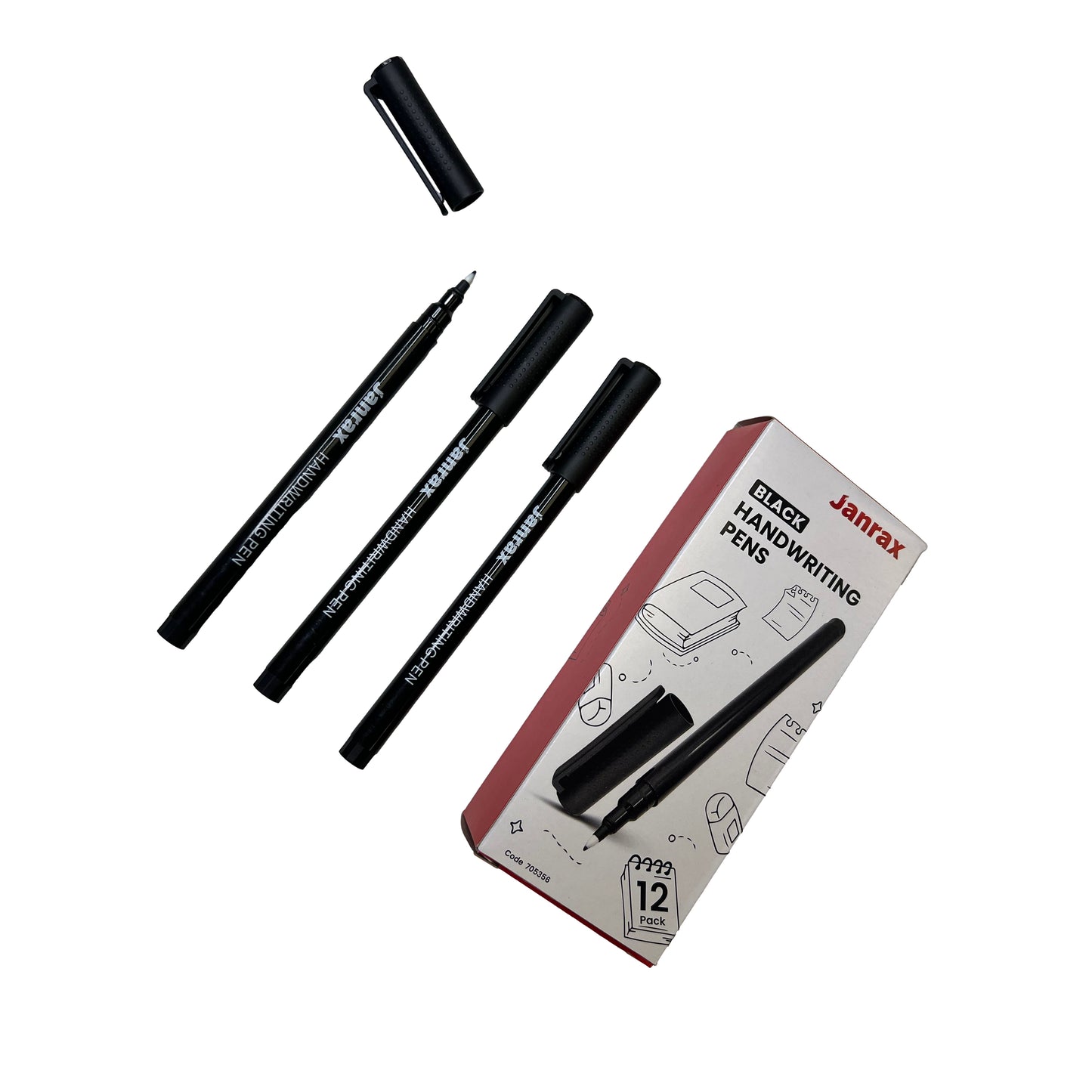 Pack of 12 Black Handwriting Pens by Janrax