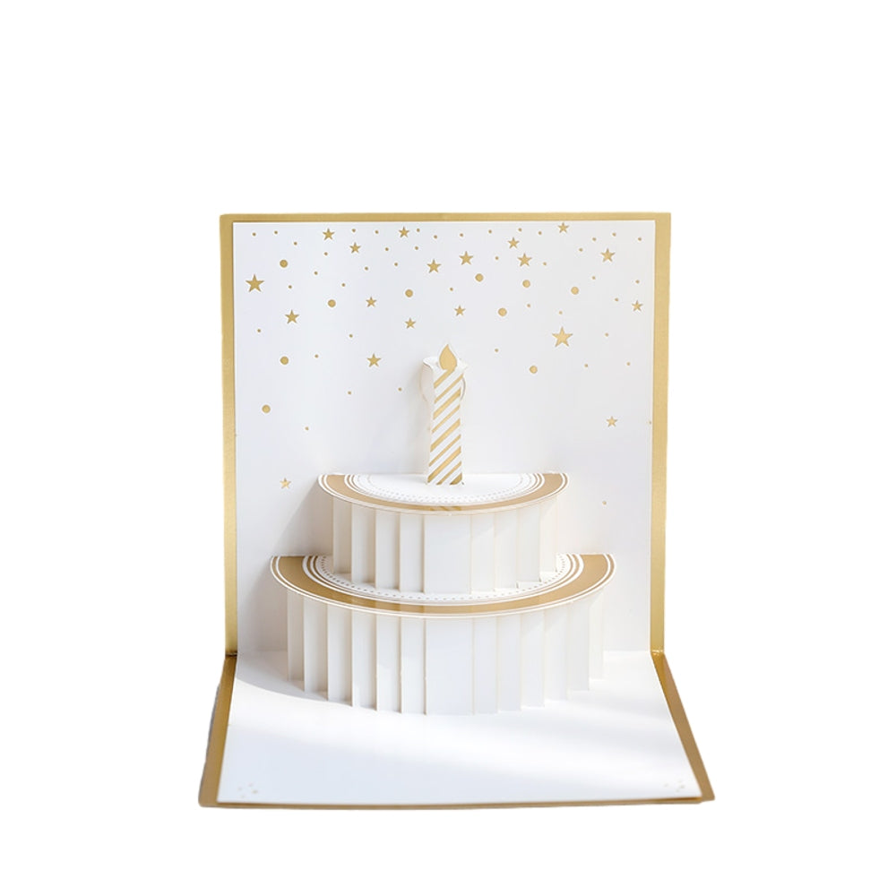 White & Gold Celebration 3D Pop Up Birthday Card