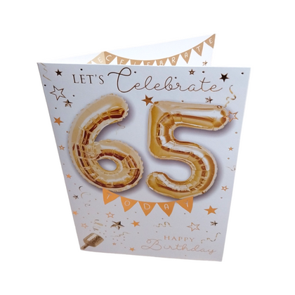 Let's Celebrate 65th Happy Birthday Balloon Boutique Greeting Card