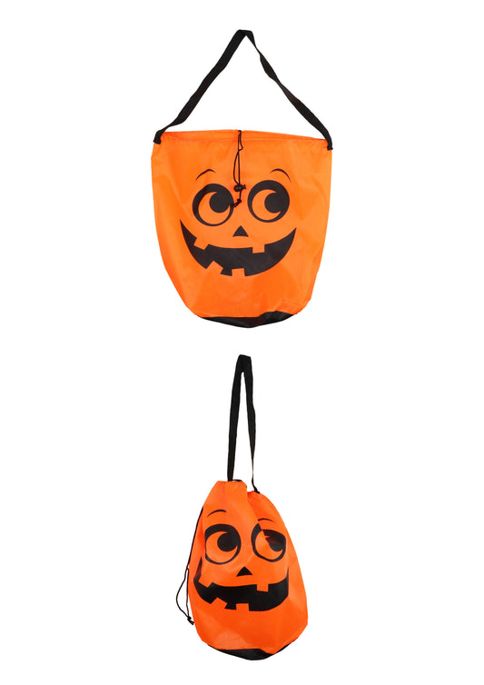 Pack of 12 Orange Pumpkin Halloween Bags with Drawstring