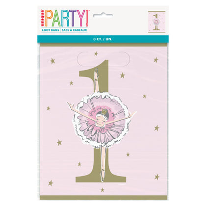 Pack of 8 Ballerina Pink & Gold 1st Birthday Loot Bags