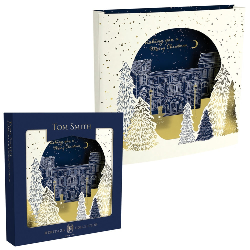 Pack of 5 Luxury Xmas Town 3D Design Christmas Cards