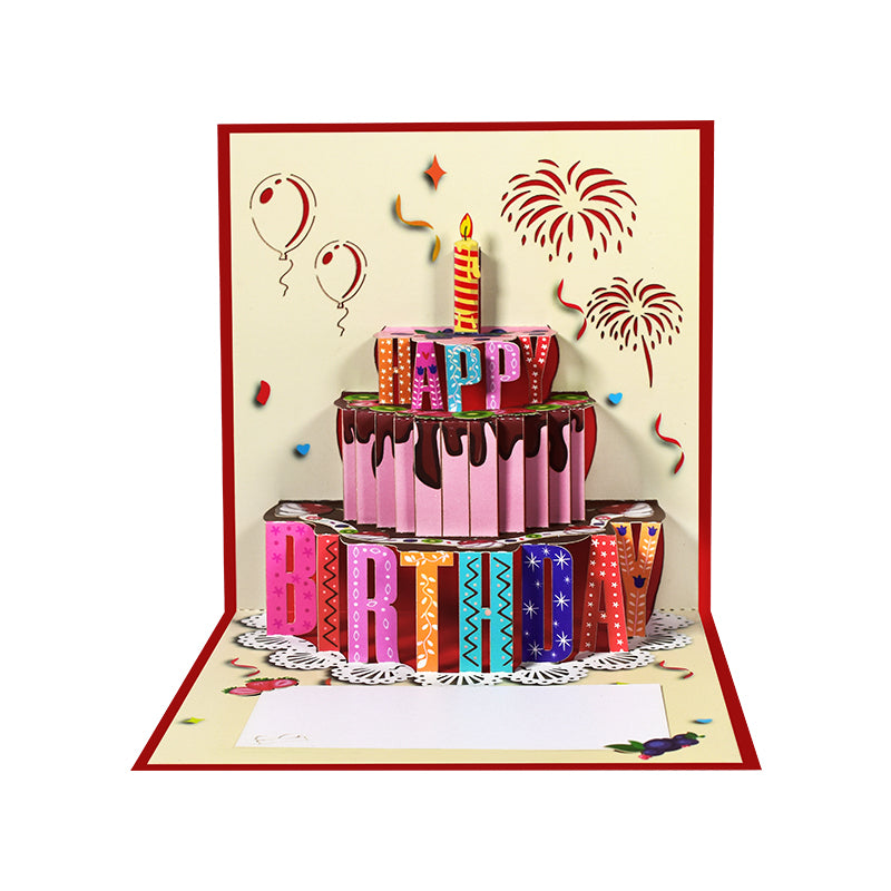 Chocolate Fruit Birthday Cake 3D Pop Up Greeting Card