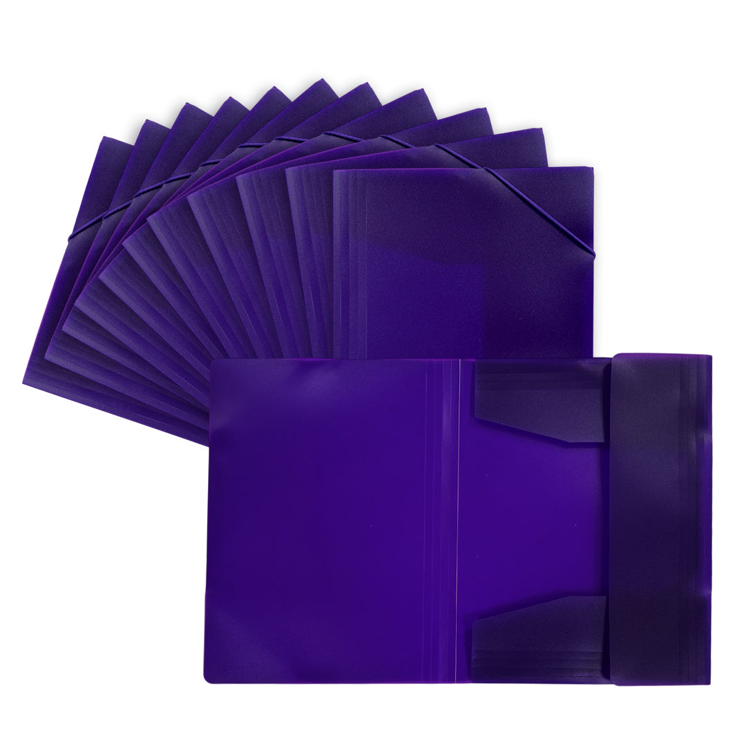 Pack of 12 A4 Clearview Purple 3 Flap Folders with Elasticated Closure