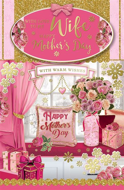To My Wife Lovely Pink Colour Window Design Mother's Day Card