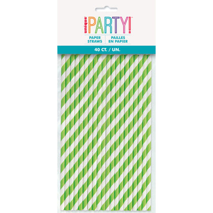 Pack of 40 Lime Green Striped Paper Straws