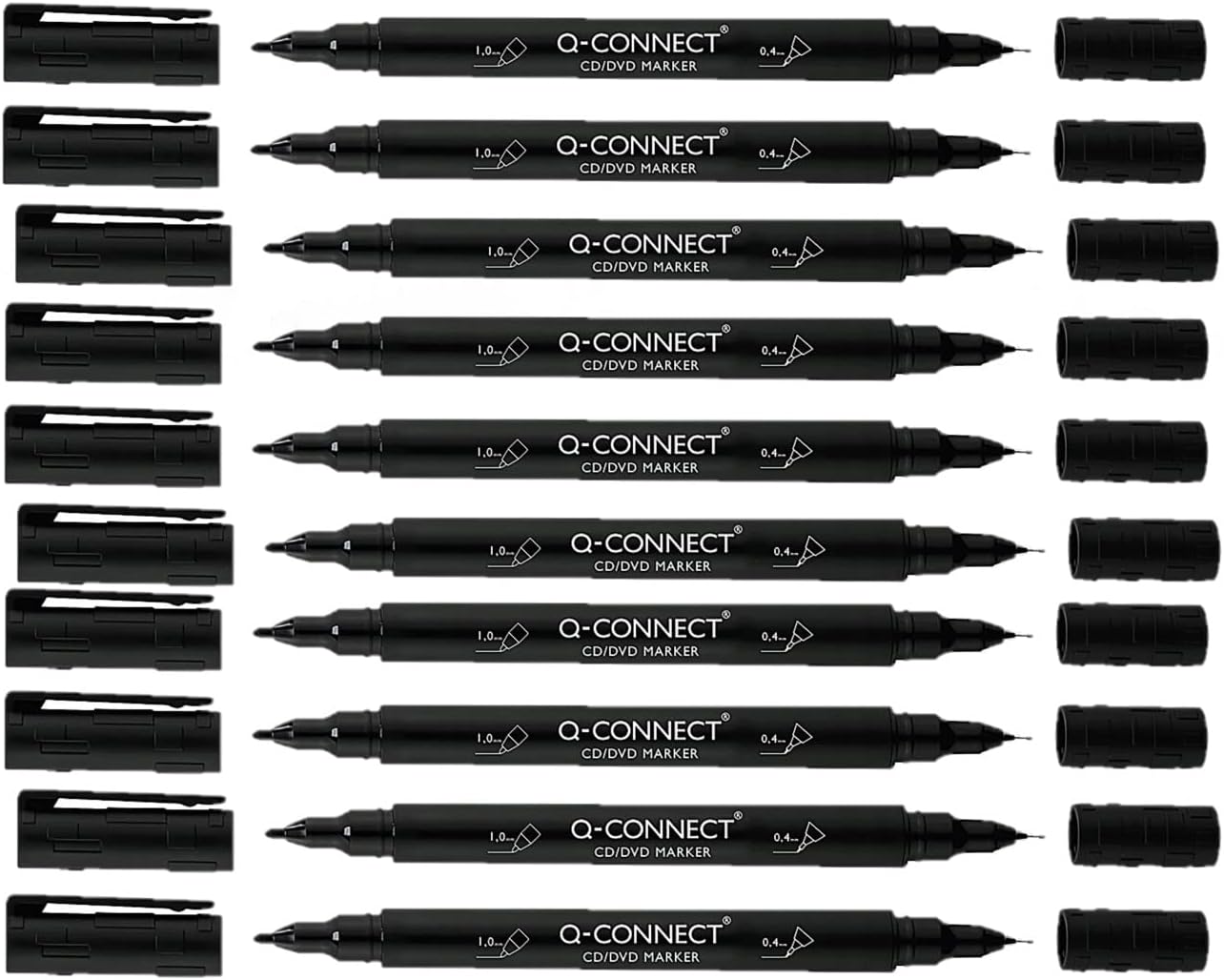 Pack of 10 Dual Tip Black Marker Pens