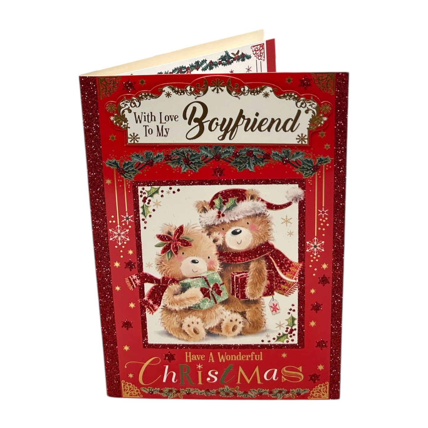 With Love To My Boyfriend Bears With Gift Christmas Card
